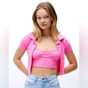 Pacsun hot pink two piece shirt. Included both tank top and button up. Unused.